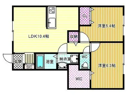 ウッドラーク桃山台(2LDK/1階)の間取り写真