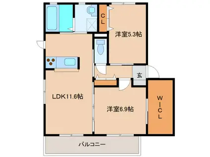 グランディール玄兎B(2LDK/2階)の間取り写真