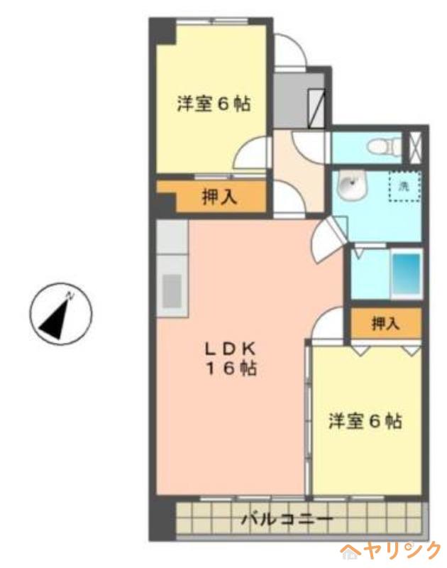宮地興産ビル(2LDK/4階)の間取り写真