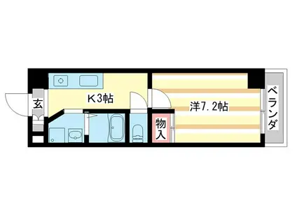 インペリアル奈良大宮(1K/2階)の間取り写真