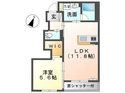 フロンティア優希(1LDK/1階)の間取り写真