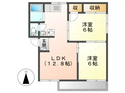 スバルハイツ B棟(2LDK/2階)の間取り写真