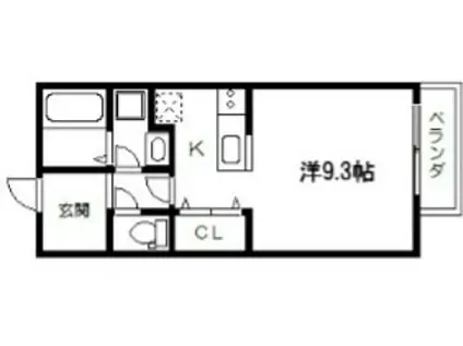 ヴィルヌーブ(1K/1階)の間取り写真
