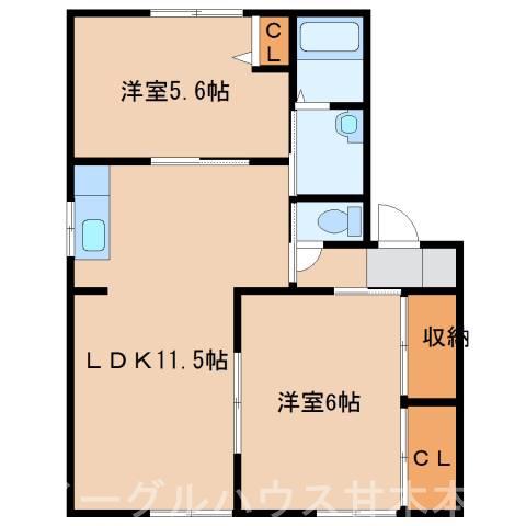 ヴェルデつつみ(2LDK/1階)の間取り写真