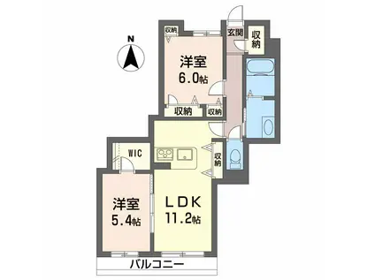 プロヌーブ北矢三 B棟(2LDK/1階)の間取り写真