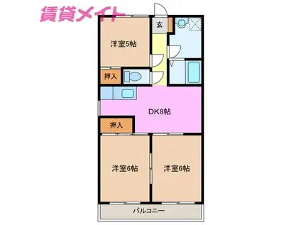 プレミアムレジデンス鈴鹿A(3DK/2階)の間取り写真