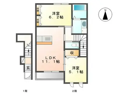 大切なペットと暮らせる(2LDK/2階)の間取り写真