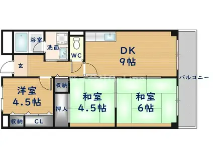 リープハーベン八尾木(3LDK/2階)の間取り写真