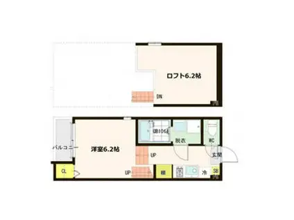 ハーモニーテラス中倉II(1K/2階)の間取り写真