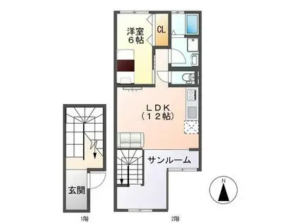 メゾン・ド・ピノ(1LDK/2階)の間取り写真