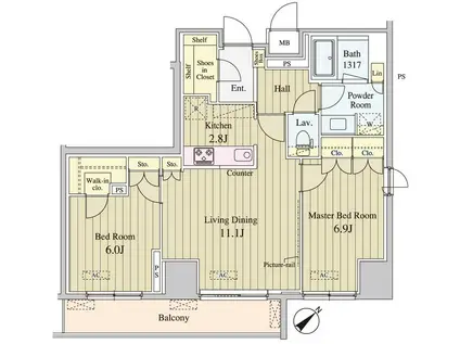 セリオ落合東中野(2LDK/7階)の間取り写真