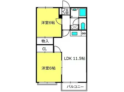 三橋グランハイム富士B(2LDK/2階)の間取り写真
