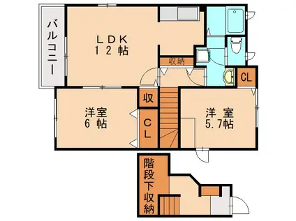 シャン・ド・フルール I(2LDK/2階)の間取り写真