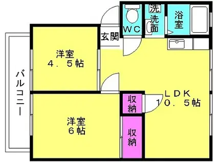 メゾン鶴林I(2LDK/2階)の間取り写真