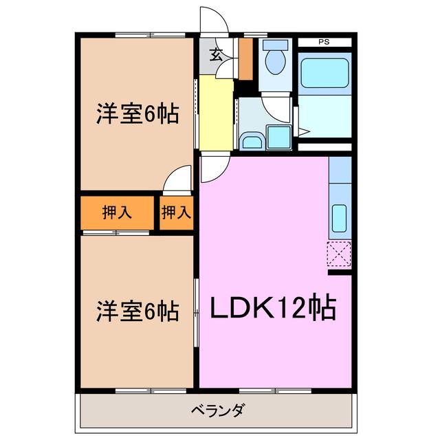 エスポア三好(2LDK/2階)の間取り写真