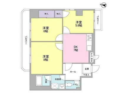 ヒルサイドW(3DK/2階)の間取り写真