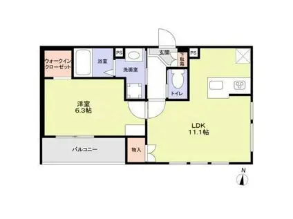 PRUNIER(1LDK/2階)の間取り写真