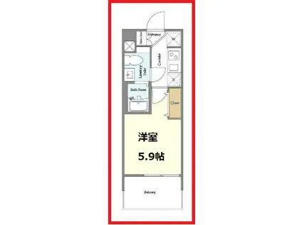 ラドゥセール四ツ木ウエスト(1K/14階)の間取り写真