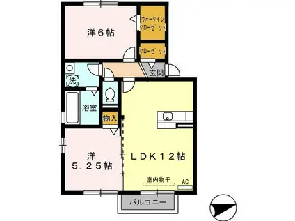 さくらHILL A棟 大和(2LDK/2階)の間取り写真