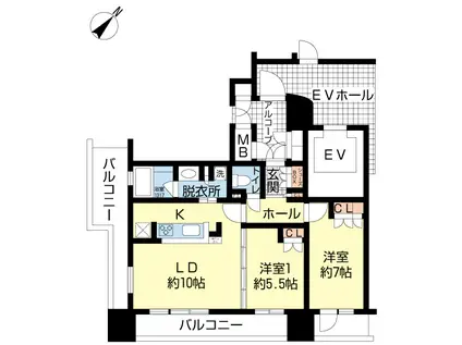 アーバンプレイス萬代橋(2LDK/12階)の間取り写真