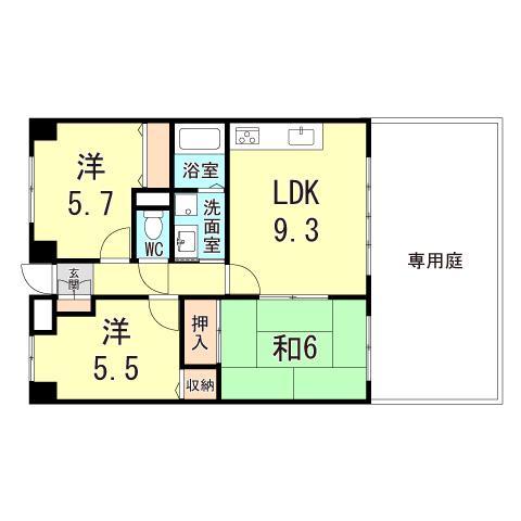 ベイヒルズ明石(3LDK/1階)の間取り写真