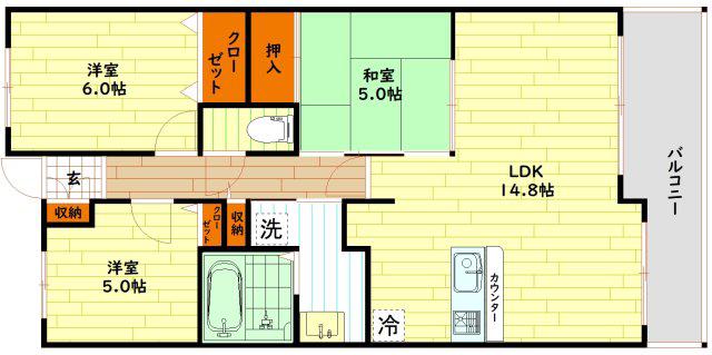 レジディア都島I(3LDK/6階)の間取り写真