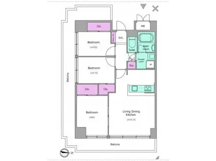 レジディア芝浦(3LDK/9階)の間取り写真