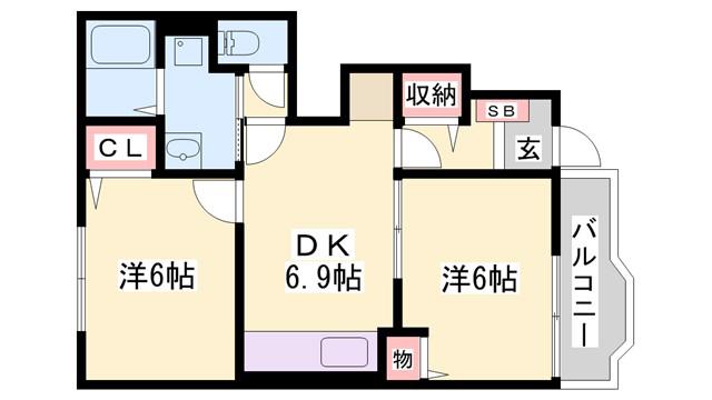 アウローラMA(2LDK/1階)の間取り写真