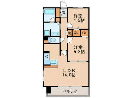 プレサンスグラン丸の内(2LDK/4階)の間取り写真