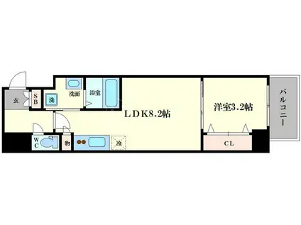 LC本町クレセント(1LDK/13階)の間取り写真