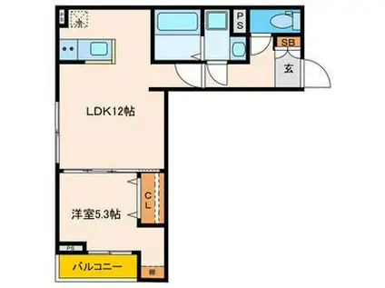 パセオプラシード連坊(1LDK/2階)の間取り写真