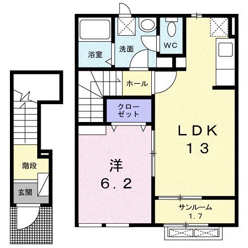 グランMIKI手屋(1LDK/2階)の間取り写真