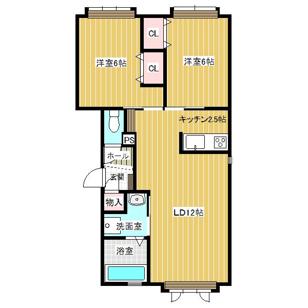 エスパニア砂川II(2LDK/1階)の間取り写真