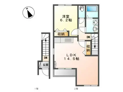 リヴィエール参番館(1LDK/2階)の間取り写真