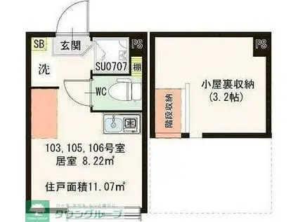 南馬込一丁目アパート(ワンルーム/1階)の間取り写真