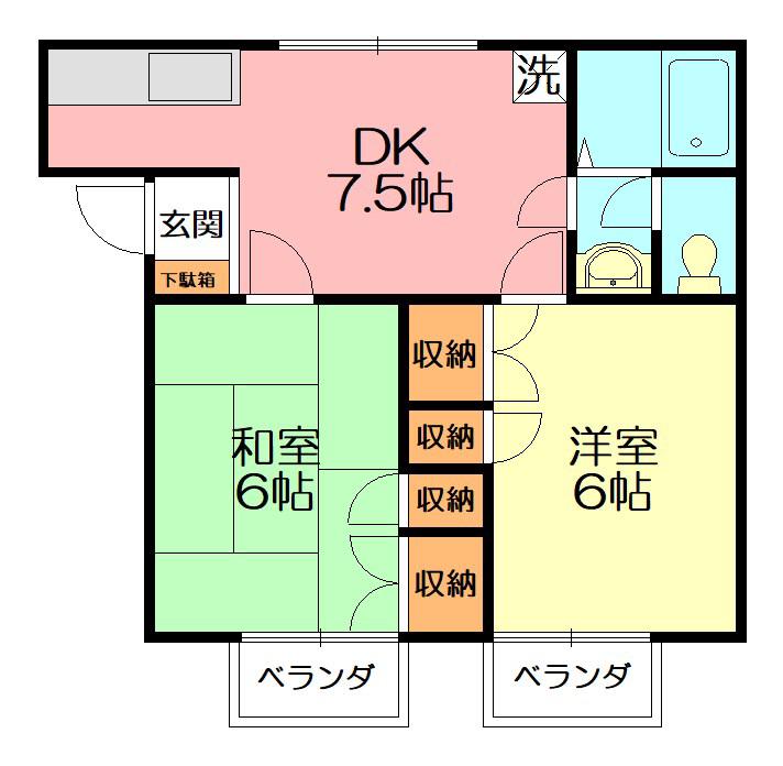 パレス小沢III(2DK/2階)の間取り写真