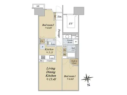 リビオ日暮里グランスイート(2LDK/6階)の間取り写真