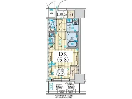 アドバンス神戸ラシュレ(1DK/3階)の間取り写真