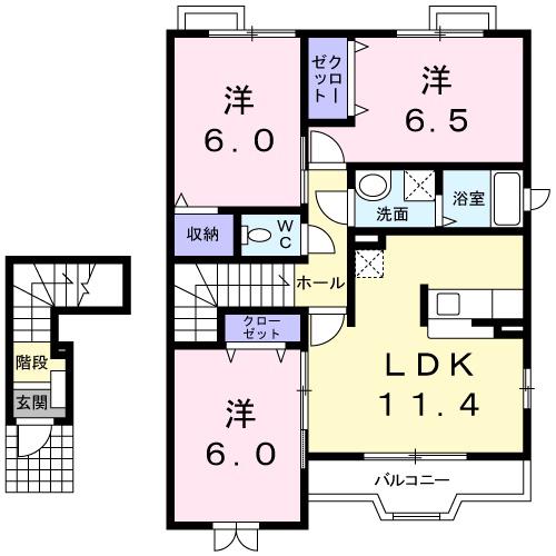 カモミールIII A(3LDK/2階)の間取り写真