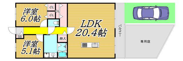 セントポリア武庫之荘(2LDK/1階)の間取り写真