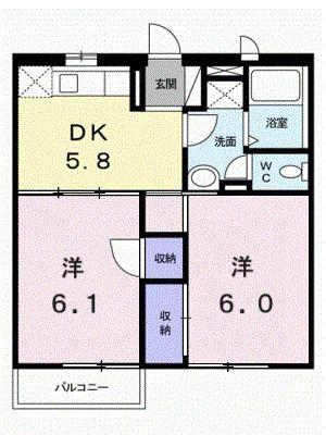 キャッスルコートB(2DK/2階)の間取り写真