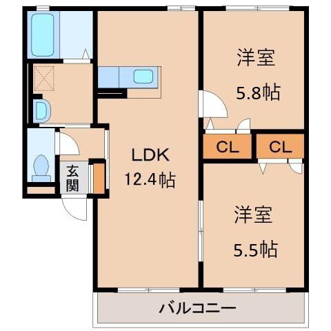 リッチンコートI(2LDK/2階)の間取り写真