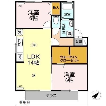マイ・ステージ B(2LDK/1階)の間取り写真