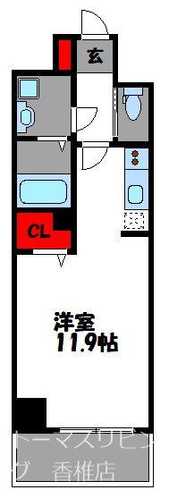 レジデンシャルヒルズ 香椎駅前(ワンルーム/3階)の間取り写真
