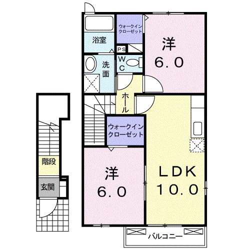 プリムローズ(2LDK/2階)の間取り写真