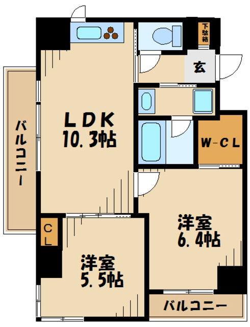 TRESVIA(2LDK/2階)の間取り写真