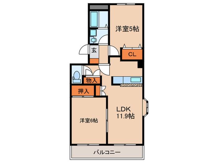 ウィン・ベルI(2LDK/2階)の間取り写真