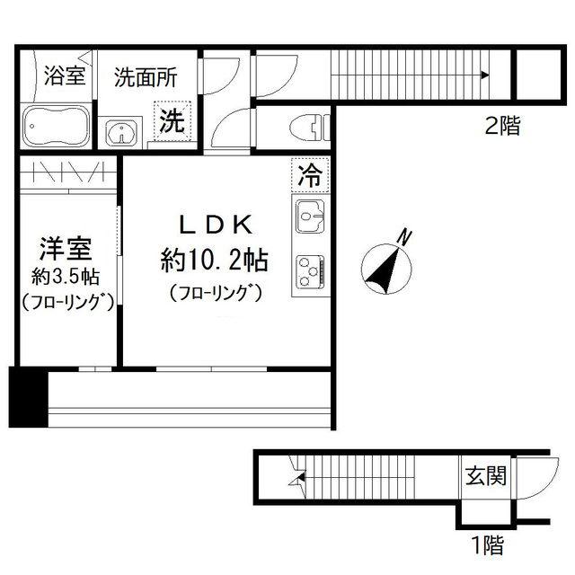 リベルテ池田山(1LDK/2階)の間取り写真
