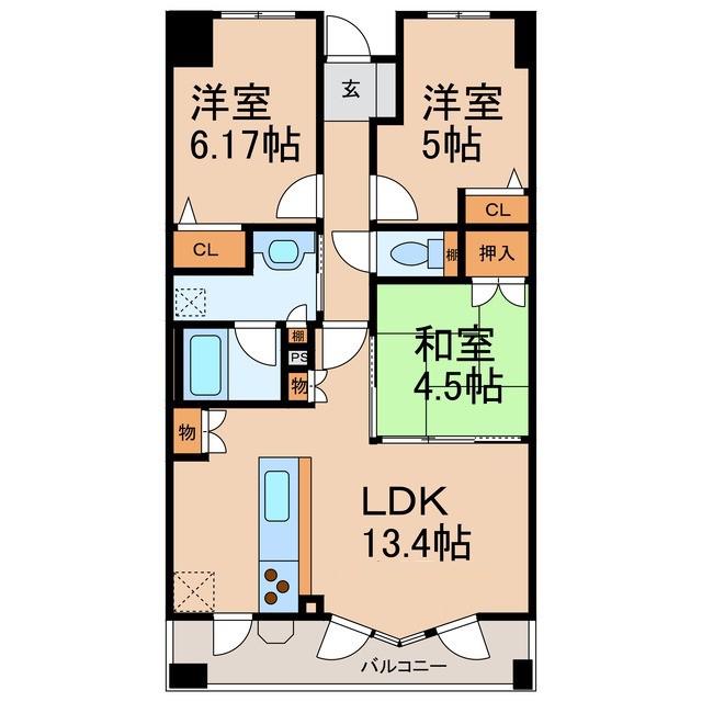 アリストタワー和歌山シティ(3LDK/13階)の間取り写真