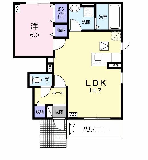 カーサフェリーチェI(1LDK/1階)の間取り写真
